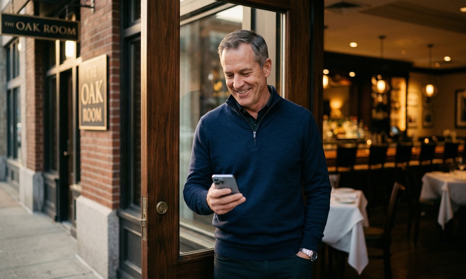 Restaurant business owner reviewing operations on a phone before adding AI to the workflow.
